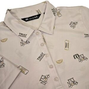Travis Mathew‎ Women's Size Large TRULY Hard Seltzer Print Golf Polo White EUC